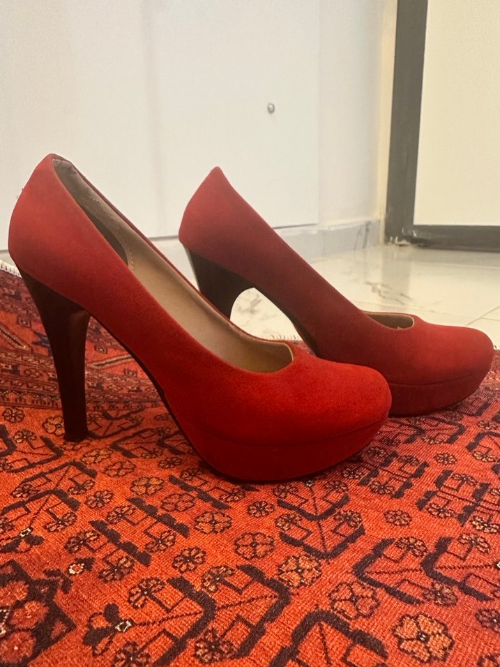 Süet Kırmızı Stiletto Kadın Ayakkabı - Görsel 2