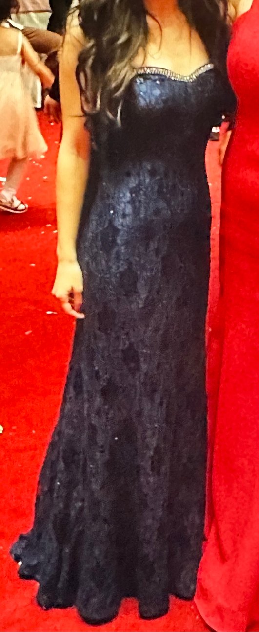 Lacivert Straplez Payetli Balık Uzun Abiye Elbise - Görsel 2