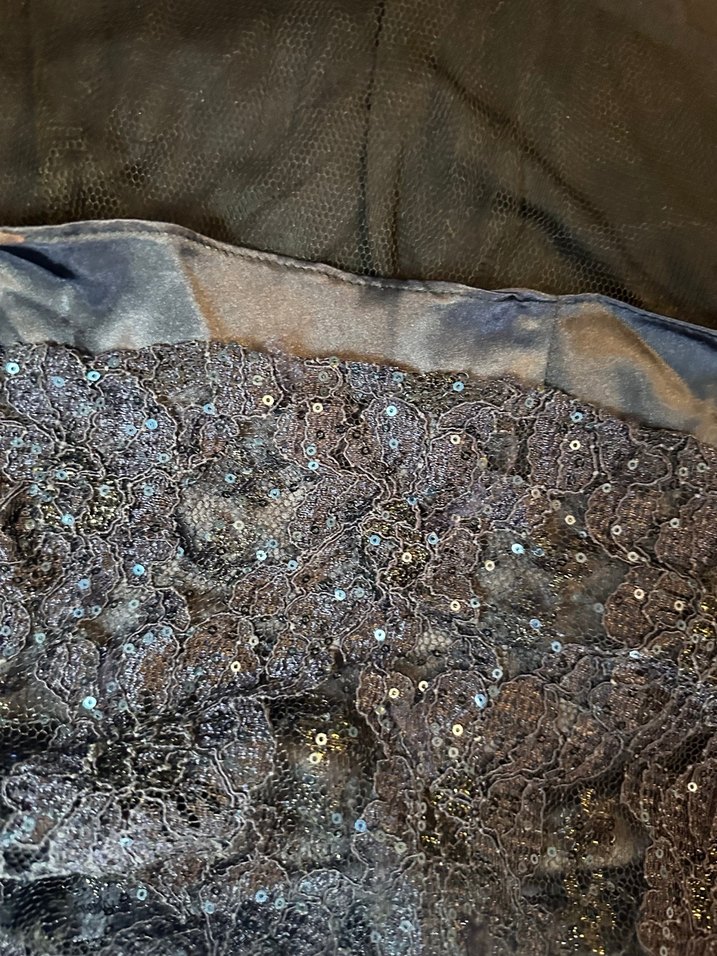 Lacivert Straplez Payetli Balık Uzun Abiye Elbise - Görsel 5