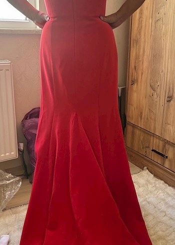 Kırmızı Uzun Kadın Abiye Elbise - Görsel 2