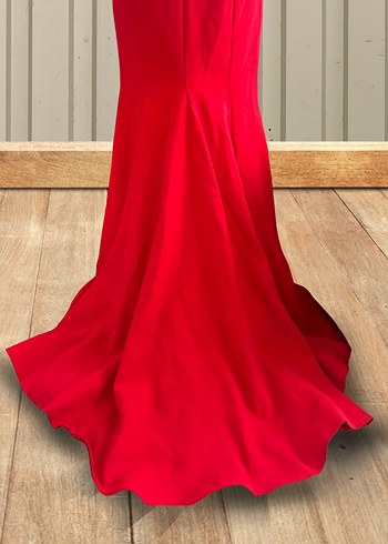 Kırmızı Uzun Kadın Abiye Elbise - Görsel 3