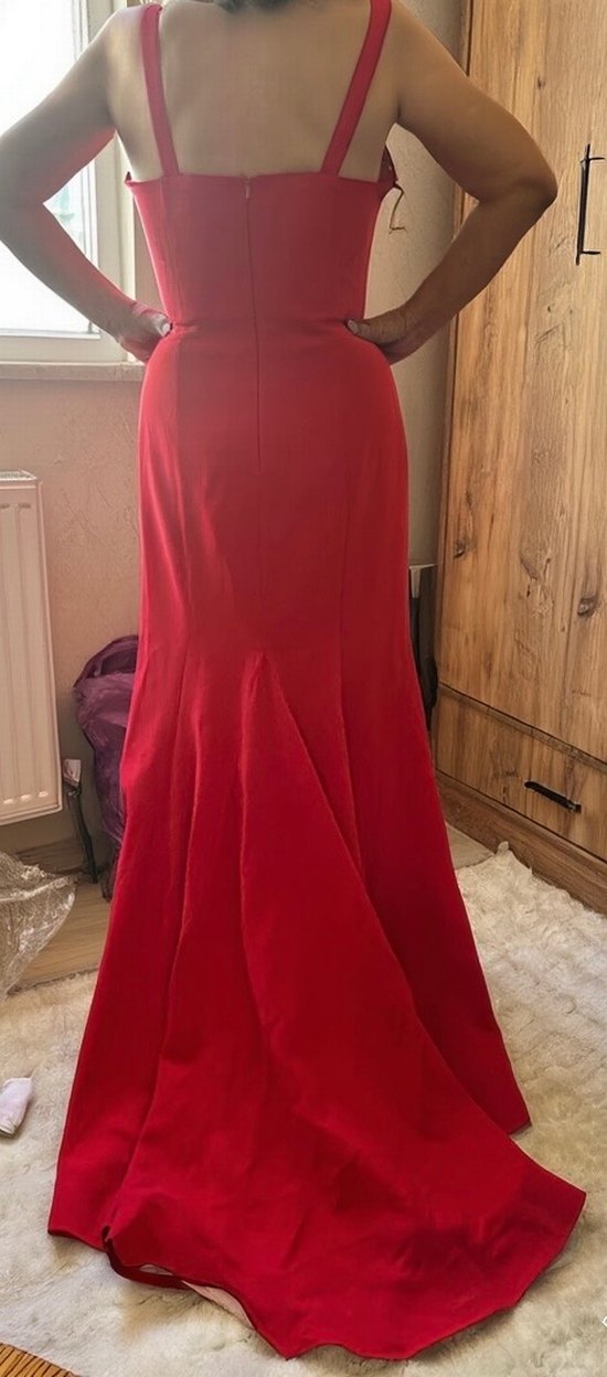 Kırmızı Uzun Kadın Abiye Elbise - Görsel 2