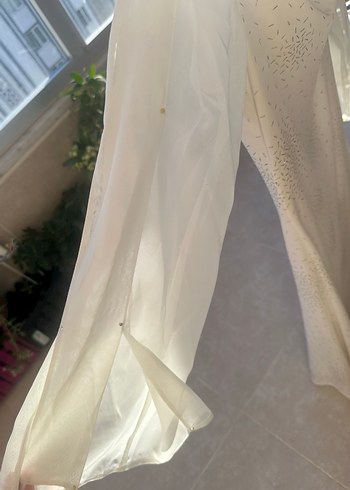 Krem Sim Detaylı Midi Abiye Elbise - Görsel 3