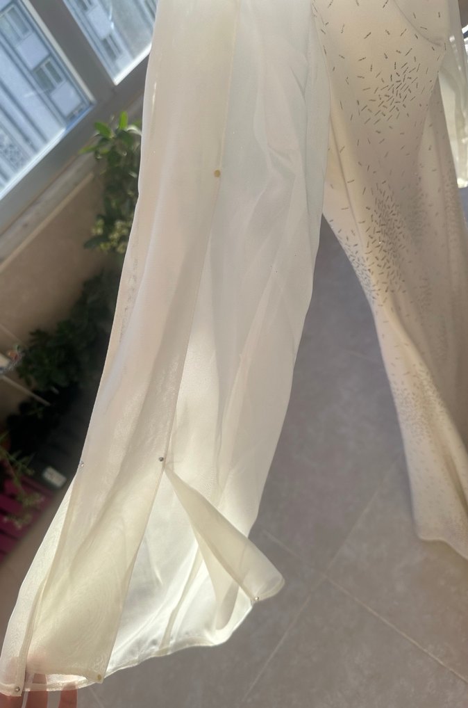 Krem Sim Detaylı Midi Abiye Elbise - Görsel 3