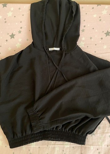 Zara Zara Siyah Kapüşonlu Salaş Kadın Sweatshirt