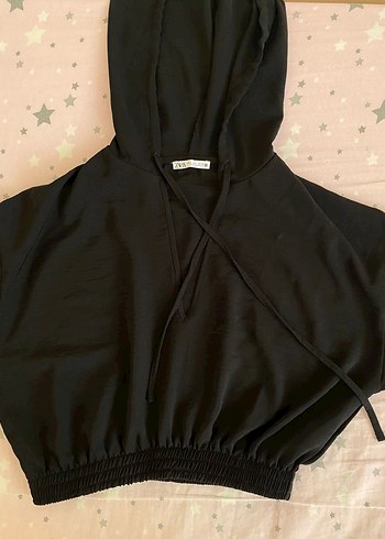 Zara Siyah Kapüşonlu Salaş Kadın Sweatshirt