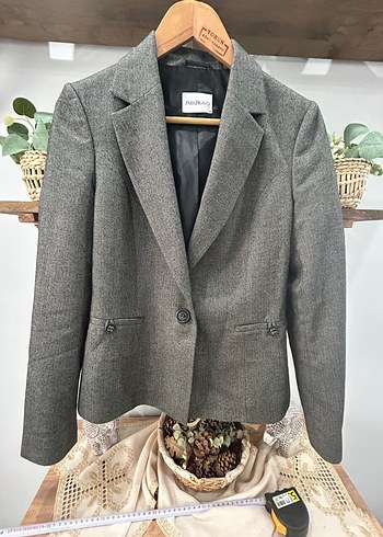Park bravo 40L Gri Mini Kadın Klasik Yün Blazer Ceket