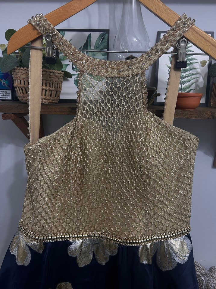 Lacivert Nakışlı Uzun Bohem Abiye Elbise - Görsel 5