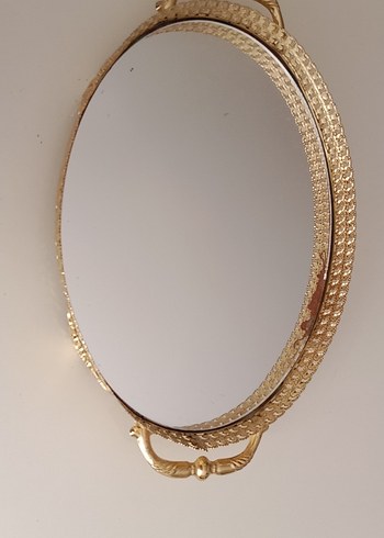 Parlak Altın Renk Oval Aynalı sunum tepsisi - Görsel 2