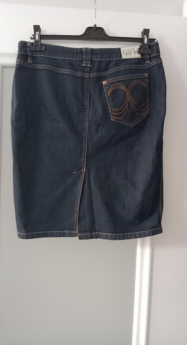 Lacivert Kemerli Midi Denim Etek - Görsel 2