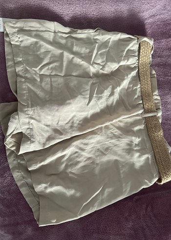 Kemerli Bej Keten Mini Şort - Görsel 4