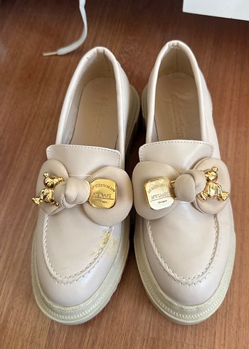 Zincir Detaylı Beyaz Platform Topuklu Kadın Loafer - Görsel 2