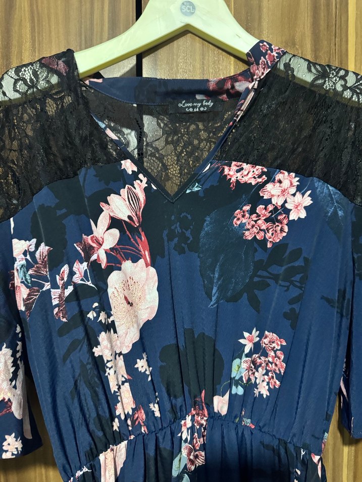 Dantel Detaylı Lacivert Bohem Uzun Elbise - Görsel 3