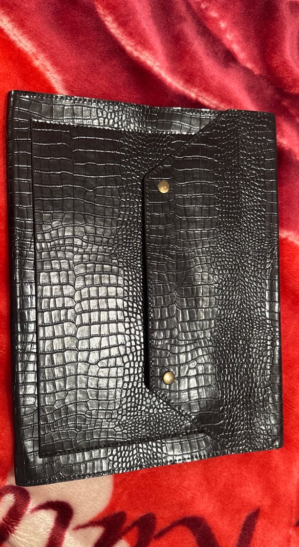 Siyah Deri Desenli Fermuarlı Kadın Portföy Çanta - Görsel 2