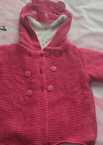 Kız Çocuk Pembe Kapüşonlu Örgü Hırka