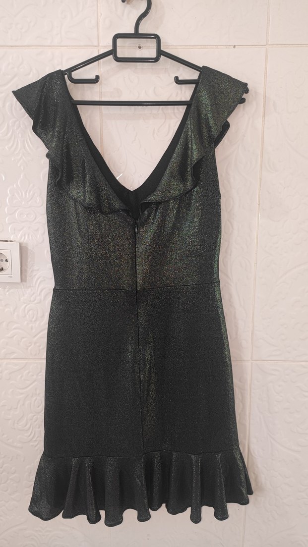 Haki Simli Volanlı Elbise - Görsel 3