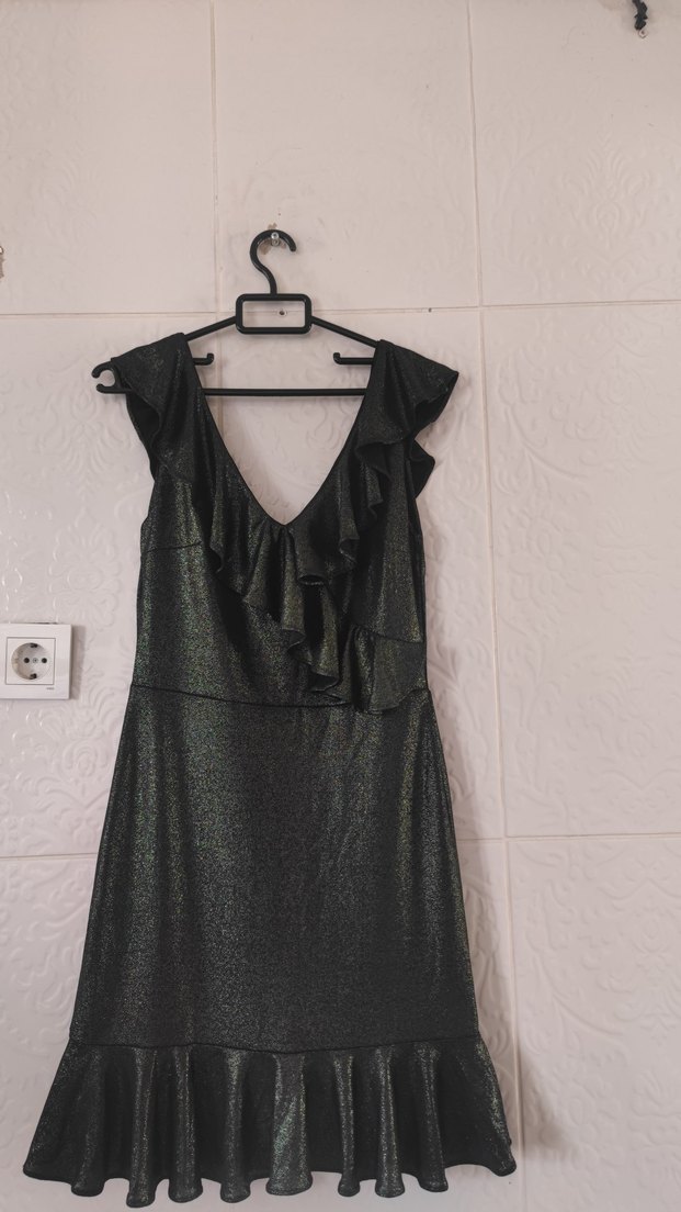 Haki Simli Volanlı Elbise - Görsel 2