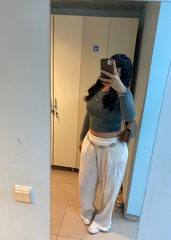 Bej Keten Salaş Kadın Pantolon - Görsel 2