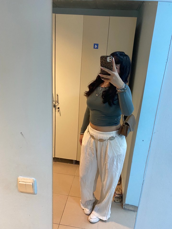 Bej Keten Salaş Kadın Pantolon - Görsel 2