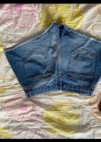 Düğmeli Mavi Bağlama Desenli Kadın Kot Şort - Görsel 2