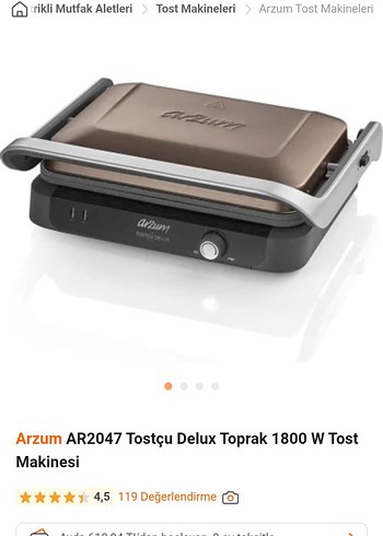 Arzum AR2047 Tostçu Delux Toprak 1800W Tost Makinesi