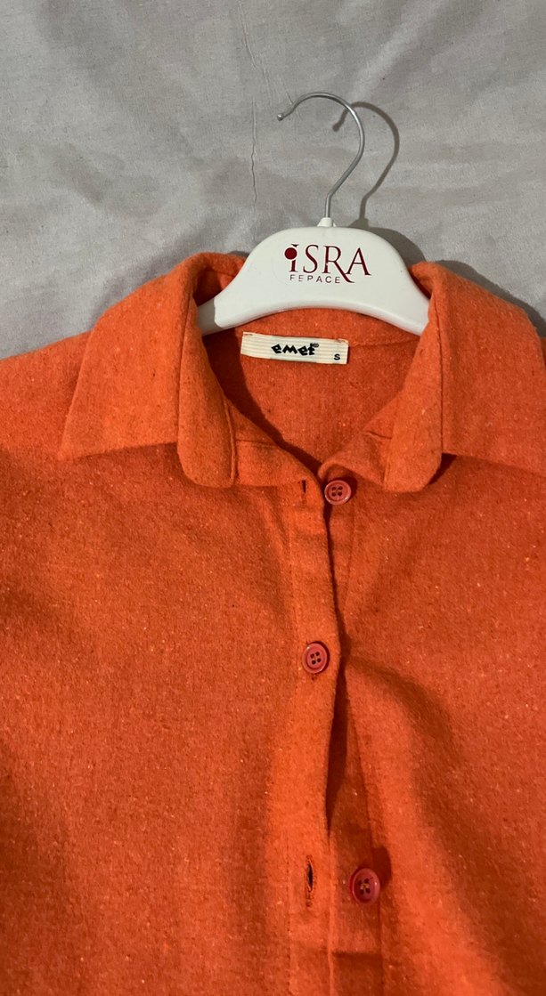 Düğmeli turuncu Kışlık  Gömlek - Görsel 2