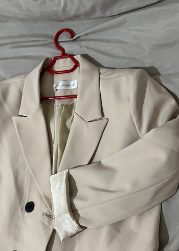 Düğmeli krem Mini Kadın Blazer Ceket - Görsel 5