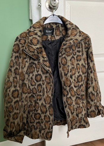 Robin Leopar Desenli Pelus Ceket