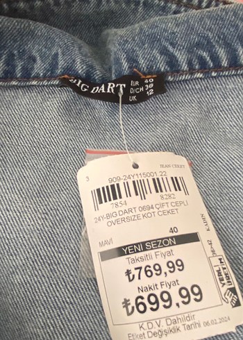 36 Beden Gri Mavi Düğmeli Kadın Denim Ceket