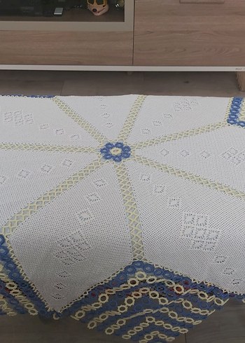 El Örgüsü Beyaz, Sarı ve Mavi Masa Örtüsü - Görsel 5