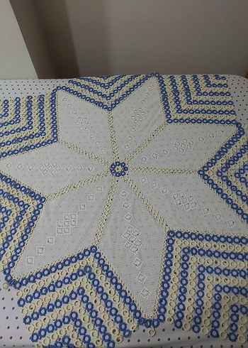 El Örgüsü Beyaz, Sarı ve Mavi Masa Örtüsü - Görsel 3