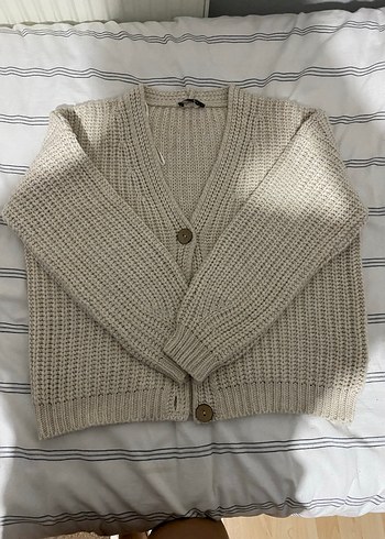 Bej Örgü Kısa Kollu Kadın Hırka - Görsel 3