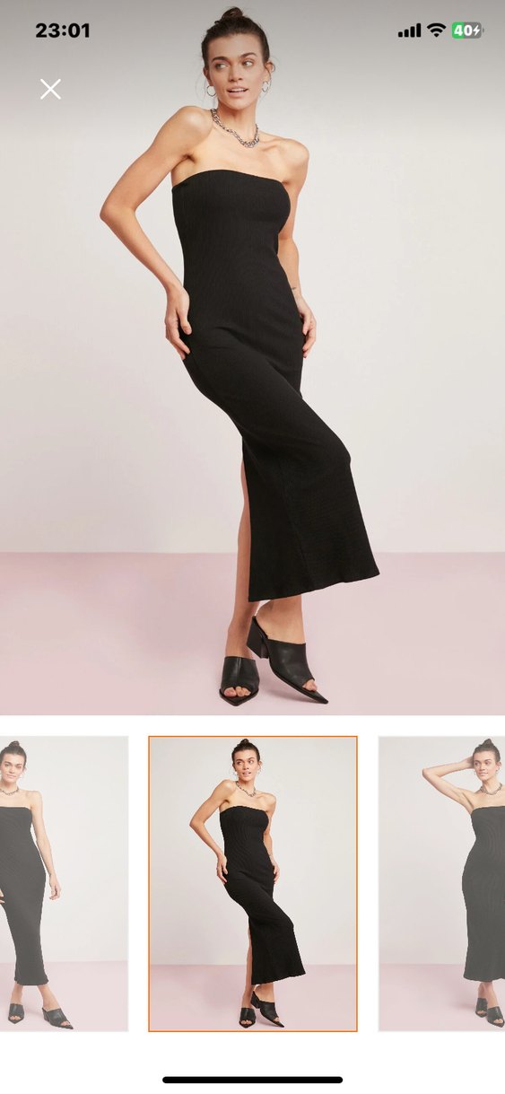 Siyah Straplez Uzun Kadın Elbise - Görsel 2