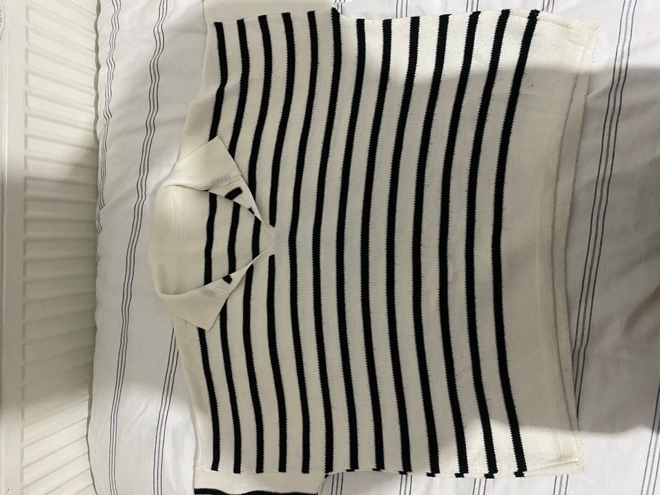 Uzun Kollu Çizgili Beyaz Triko Kazak - Görsel 4