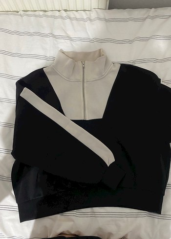 Yarım Fermuarlı Siyah Gri Sweatshirt - Görsel 2