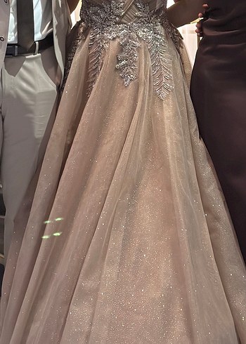 Işıltılı gül kurusu şampanya pembesi nişan elbisesi - Görsel 2