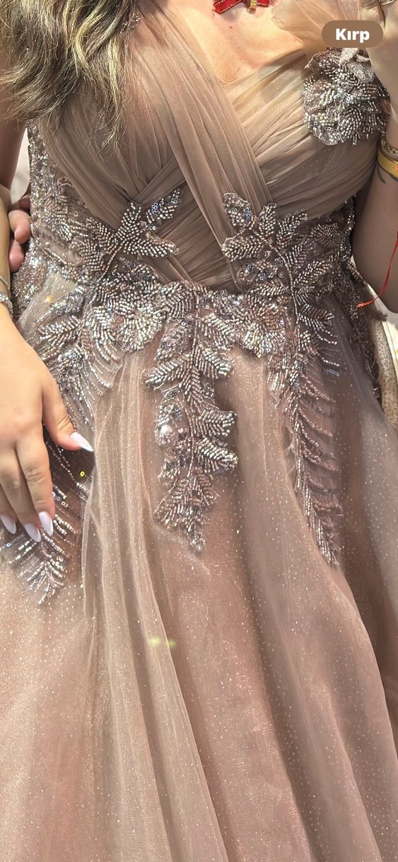 Işıltılı gül kurusu şampanya pembesi nişan elbisesi - Görsel 3