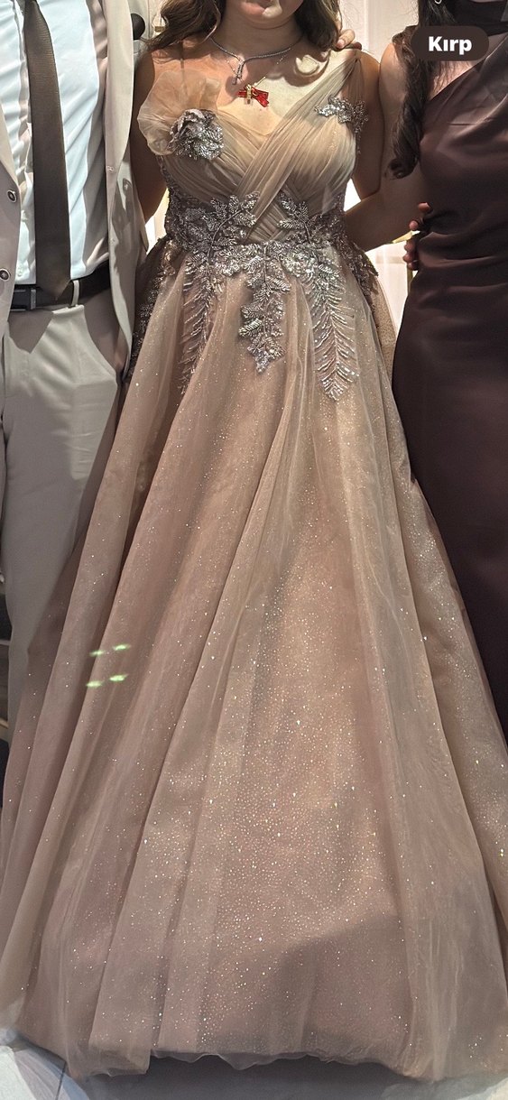 Işıltılı gül kurusu şampanya pembesi nişan elbisesi - Görsel 2