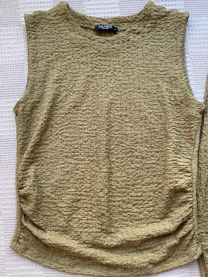 Kadın Haki Triko Kolsuz Kumaş takım - Görsel 2