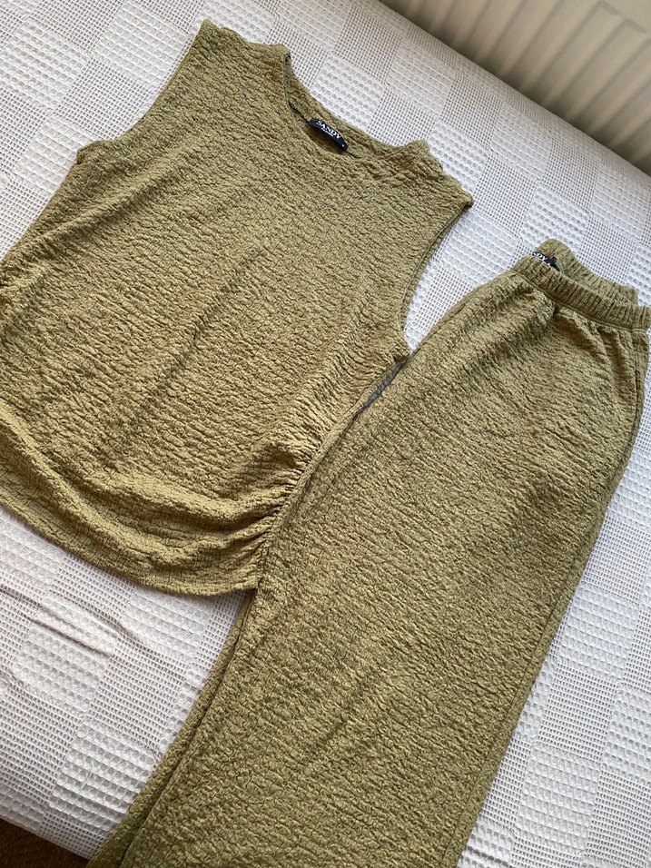 Kadın Haki Triko Kolsuz Kumaş takım - Görsel 4
