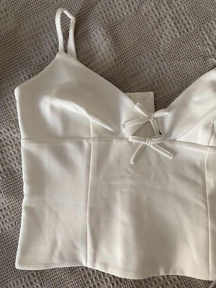 Beyaz İnce Askılı Midi Büstiyer - Görsel 3