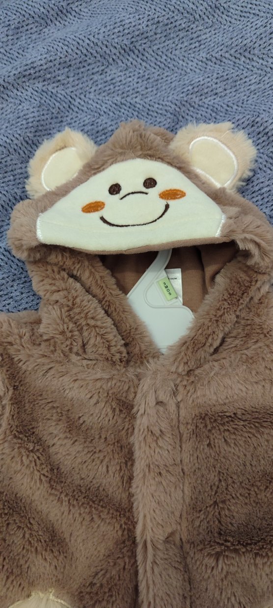 Kapüşonlu Erkek Çocuk Kahverengi Peluş Mont - Görsel 2