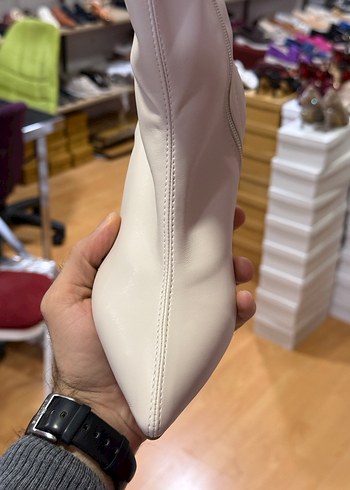 Kadın bej Streçli yandan fermuarlı 9cm topuk - Görsel 3