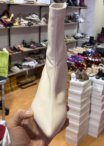 Kadın bej Streçli yandan fermuarlı 9cm topuk - Görsel 2