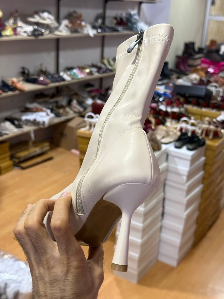 Kadın bej Streçli yandan fermuarlı 9cm topuk - Görsel 4