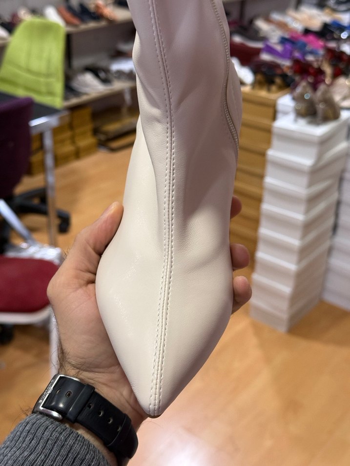 Kadın bej Streçli yandan fermuarlı 9cm topuk - Görsel 3