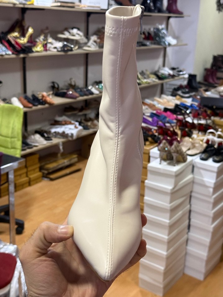 Kadın bej Streçli yandan fermuarlı 9cm topuk - Görsel 2