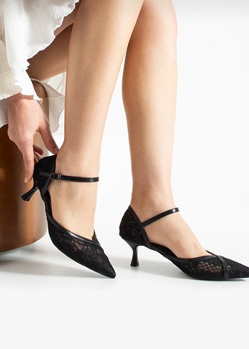 Kadın dantel detaylı klasik 6 cm topuklu ayakkabı abiye - Görsel 19