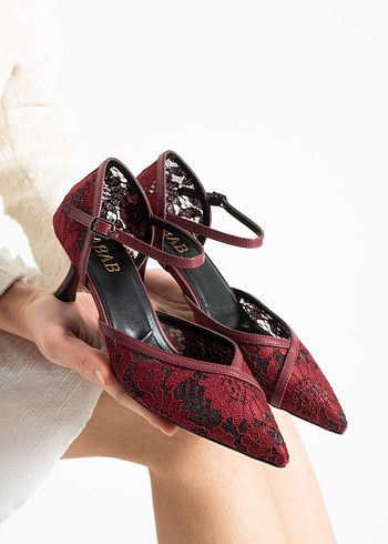 Kadın dantel detaylı klasik 6 cm topuklu ayakkabı abiye - Görsel 7