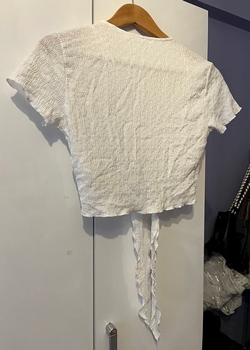 Kısa Beyaz Bürümcük Bohem Crop Bluz - Görsel 4